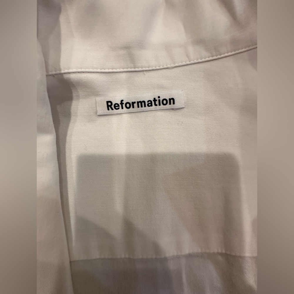 Reformation Tie Front White Button-Up Women's Top - Picture 5 of 6